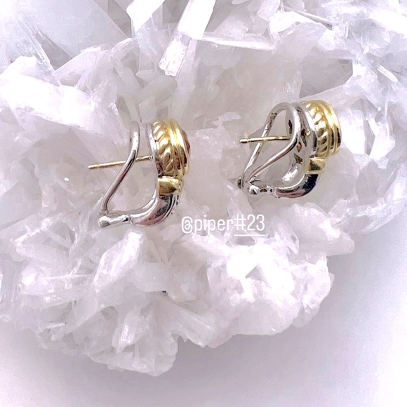 Judith Ripka JR TWO Sterling Silver 18K Gold Citrine & Diamond Huggie Earrings - Picture 5 of 12